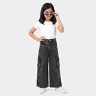 Girls' Black Wide Leg Cargo Jeans, Black, small