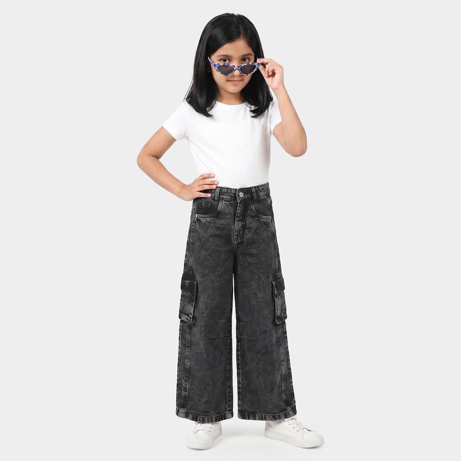 Girls' Black Wide Leg Cargo Jeans, Black, large