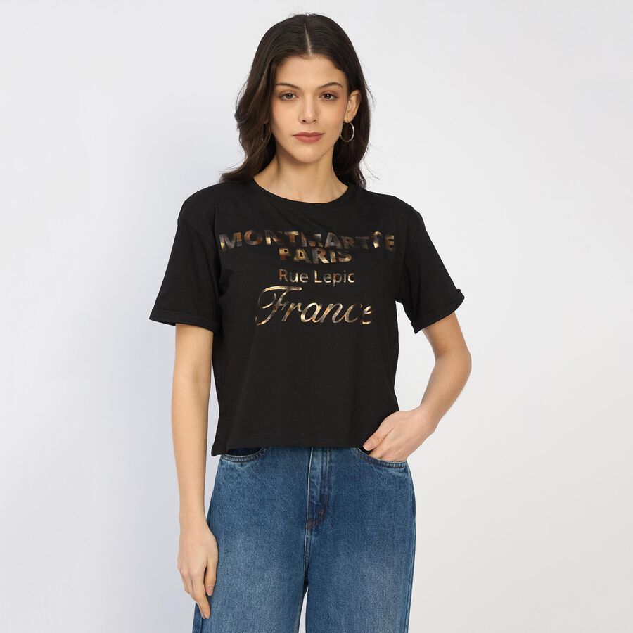 Ladies' 100% Cotton Crop  Top, Black, large image number null