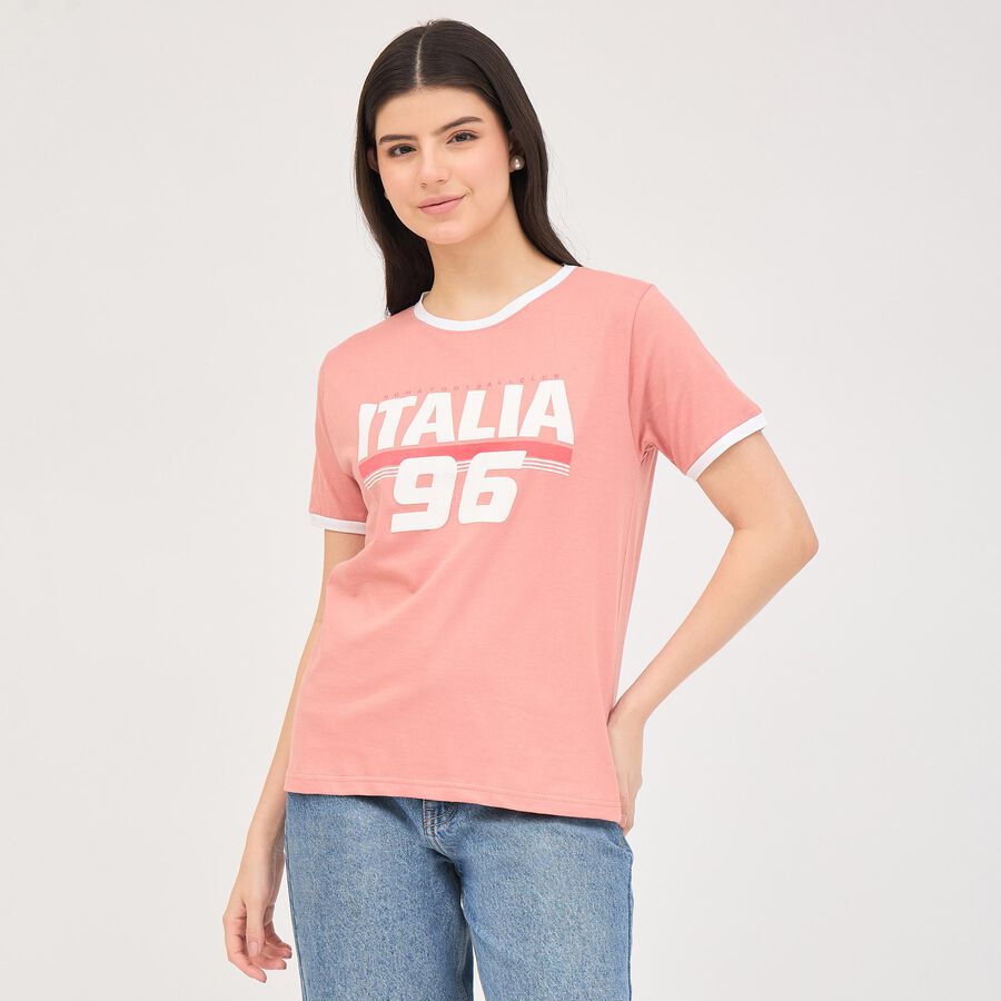 Women's Soft Pink Cotton Round Neck T-Shirt, Pink, large image number null