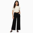 Girls' Jet Black Wide Leg Stretchable Jeans, काला, small image number null