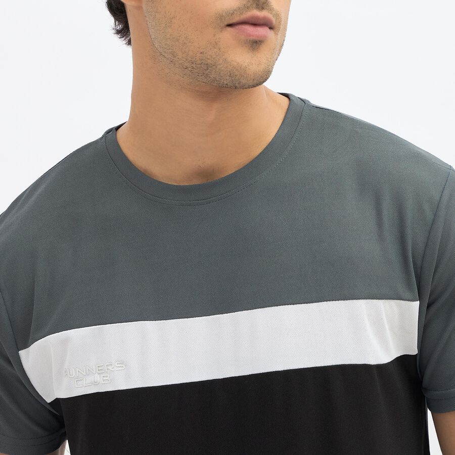 Men's Dark Grey and Black Round Neck Athleisure T-Shirt, Dark Grey, large image number null
