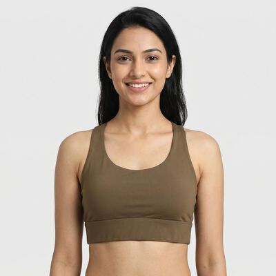 Women's Brown Scoop Neck Sports Bra