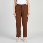 Women's Brown Straight Fit Drawstring Track Pants, भूरा, small