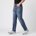 Men's Blue Straight Fit Washed Jeans, गहरा नीला, small
