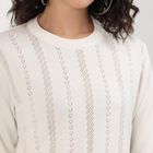 Women's Off White Cotton Crew Neck Casual Top, ऑफ व्हाइट, small