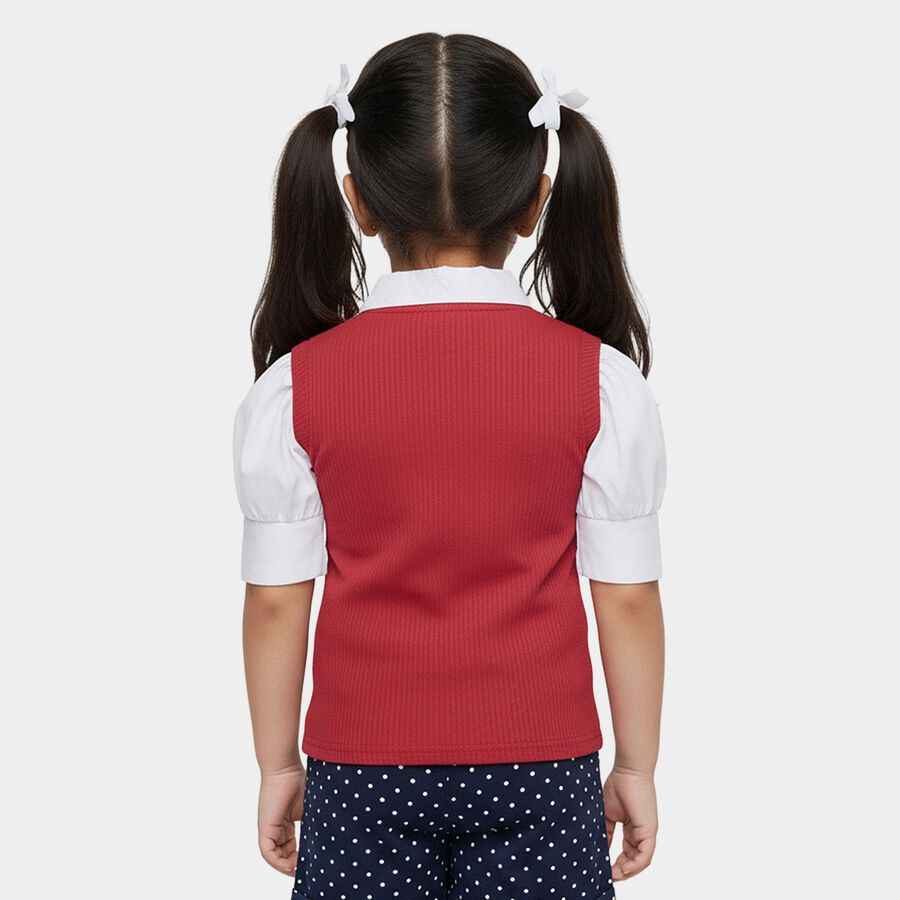 Girls' Pink V-Neck Preppy T-Shirt, Pink, large