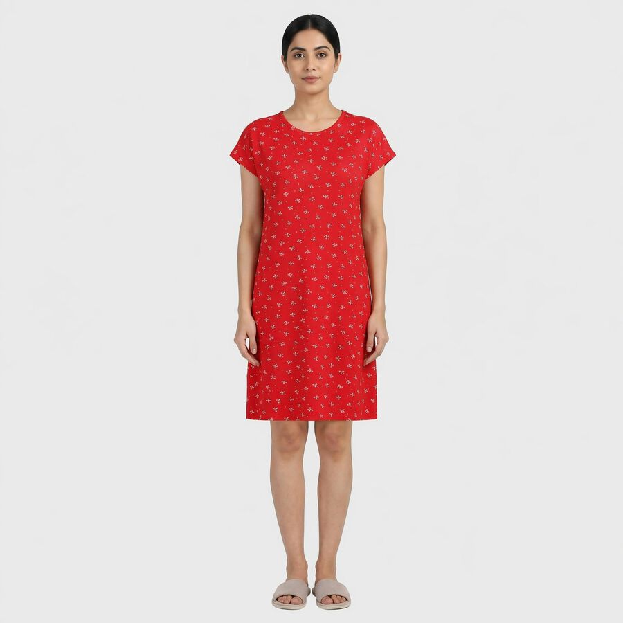 Women's Red Minimalist Nighty, लाल, large