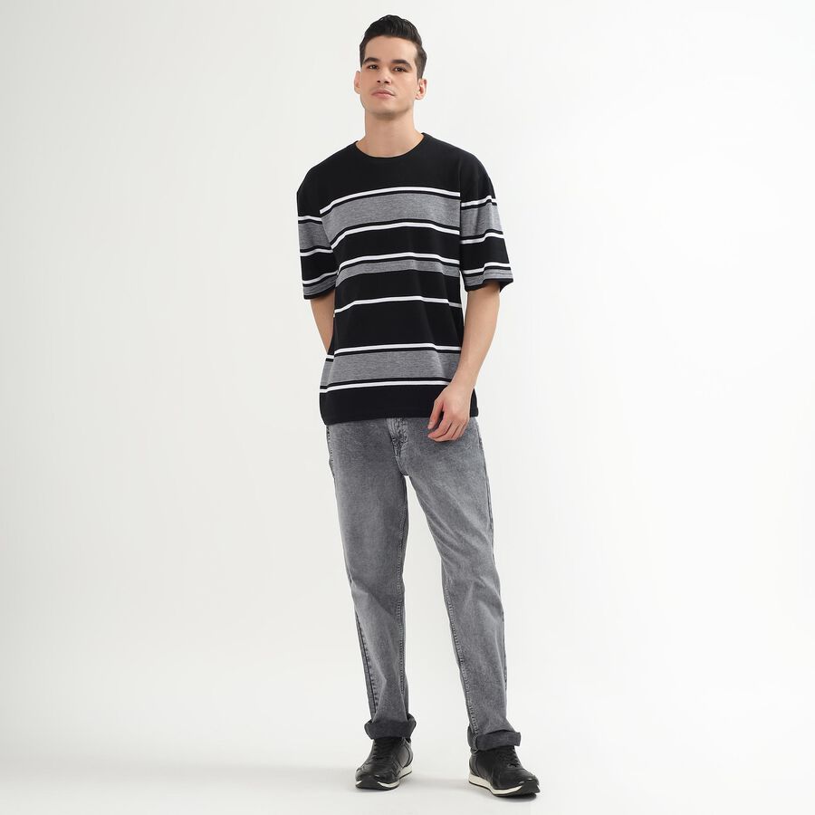 Men's Round Neck Half Sleeves T-Shirt, Black, large