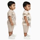Infants' Beige Cotton Round Neck Animal Print Baba Suit, Beige, small image number null