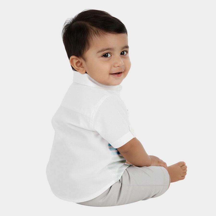 Infants Bright Snow White Cotton Half Sleeve Classic Casual Shirt, White, large image number null
