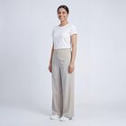 Women's Light Grey Wide-Leg Flat-Front Trousers, हल्का ग्रे, small