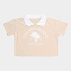Girls Light Beige Cotton Polo Neck Casual T-Shirt, Light Grey, small image number null