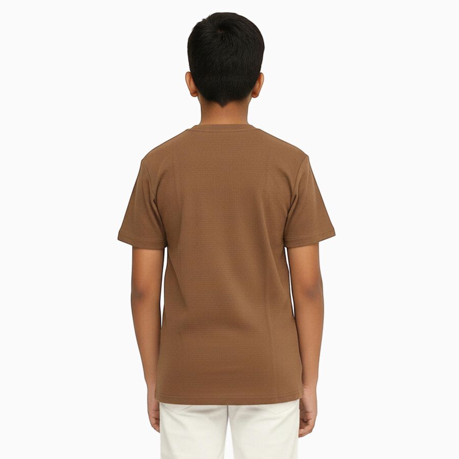 Boys Warm Brown Round Neck Casual Half Sleeve T-Shirt, Brown, large image number null