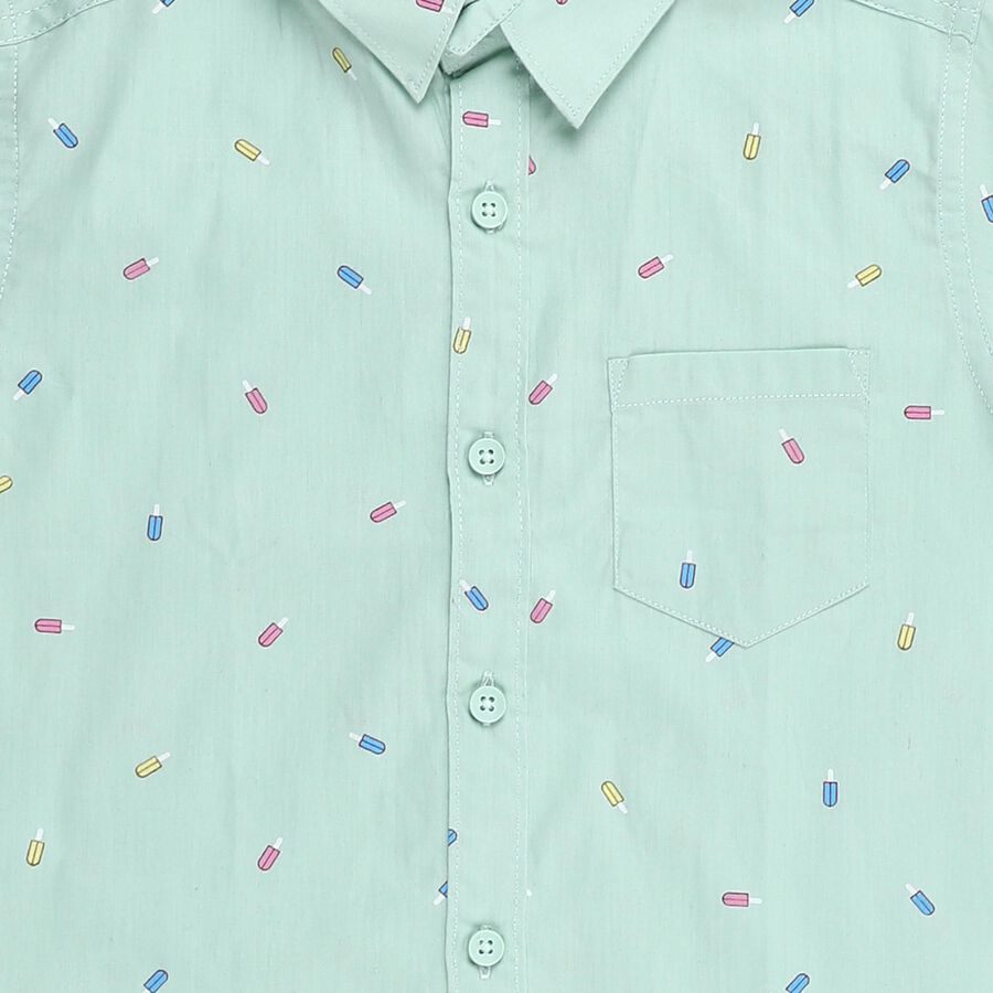 Boys Light Mint Green Cotton Half Sleeve Classic Casual Shirt, Light Green, large image number null