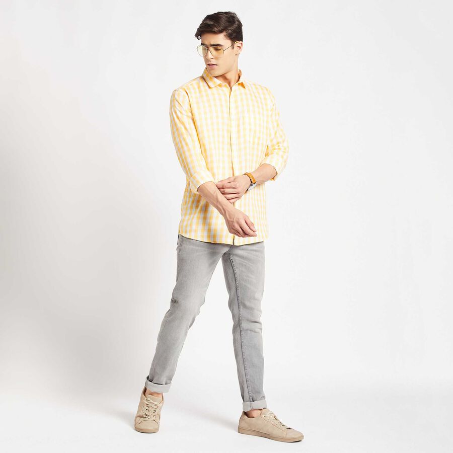 Checks Slim Fit Casual Shirt, Yellow, large image number null