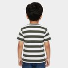 Boys' Olive Round Neck Striped T-Shirt, ओलिव, small