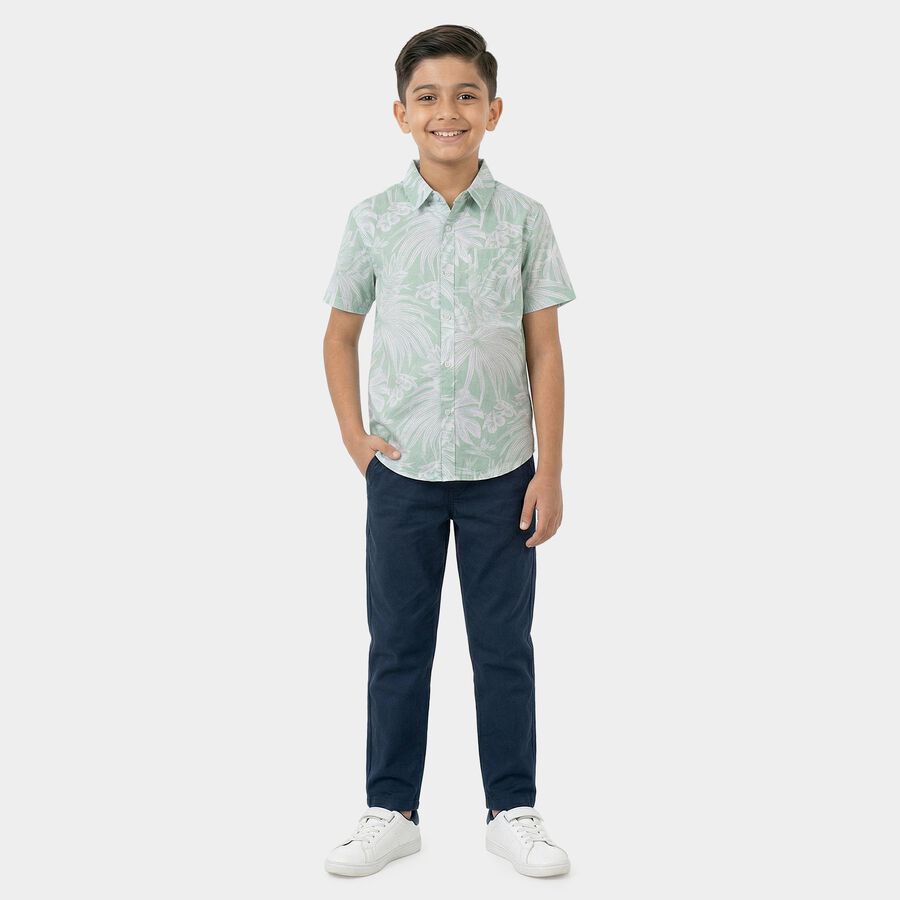 Boys Light Green Cotton Half Sleeve Classic Casual Shirt, हल्का हरा, large