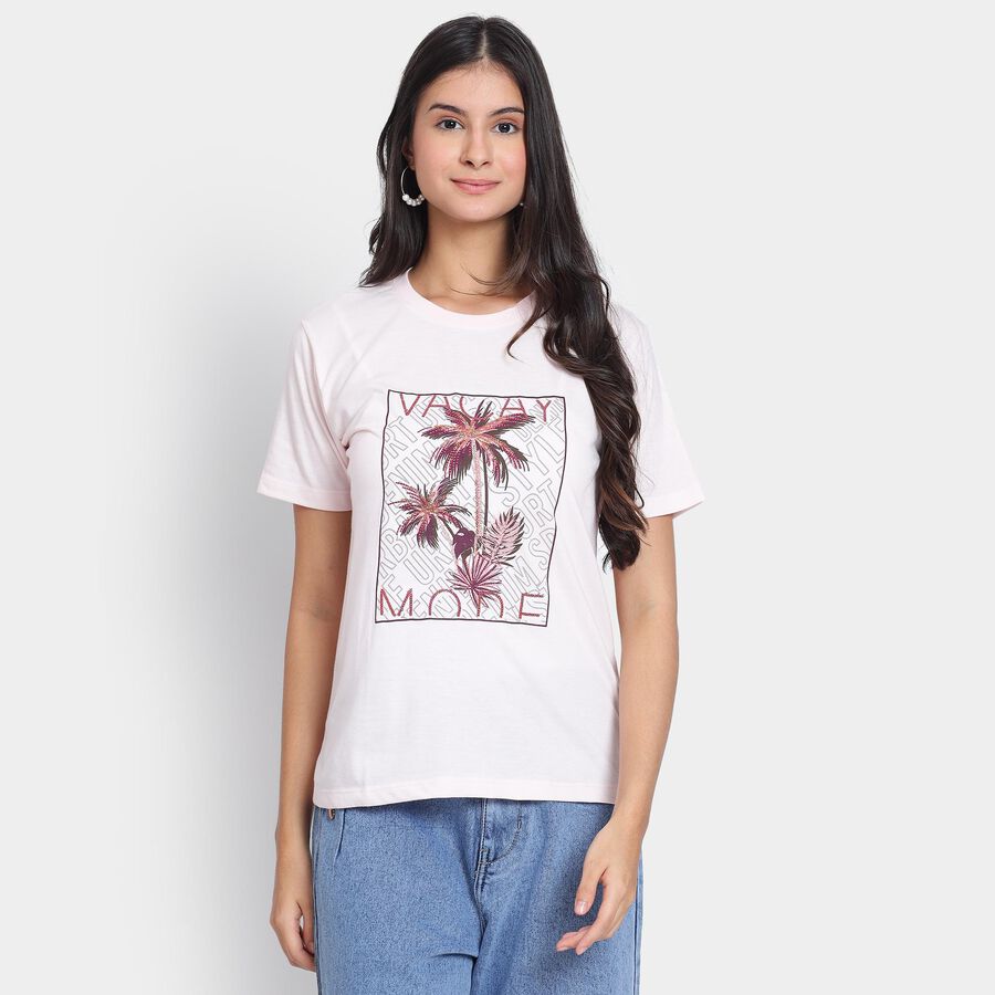 Ladies' Round Neck T-Shirt, हल्का गुलाबी, large image number null