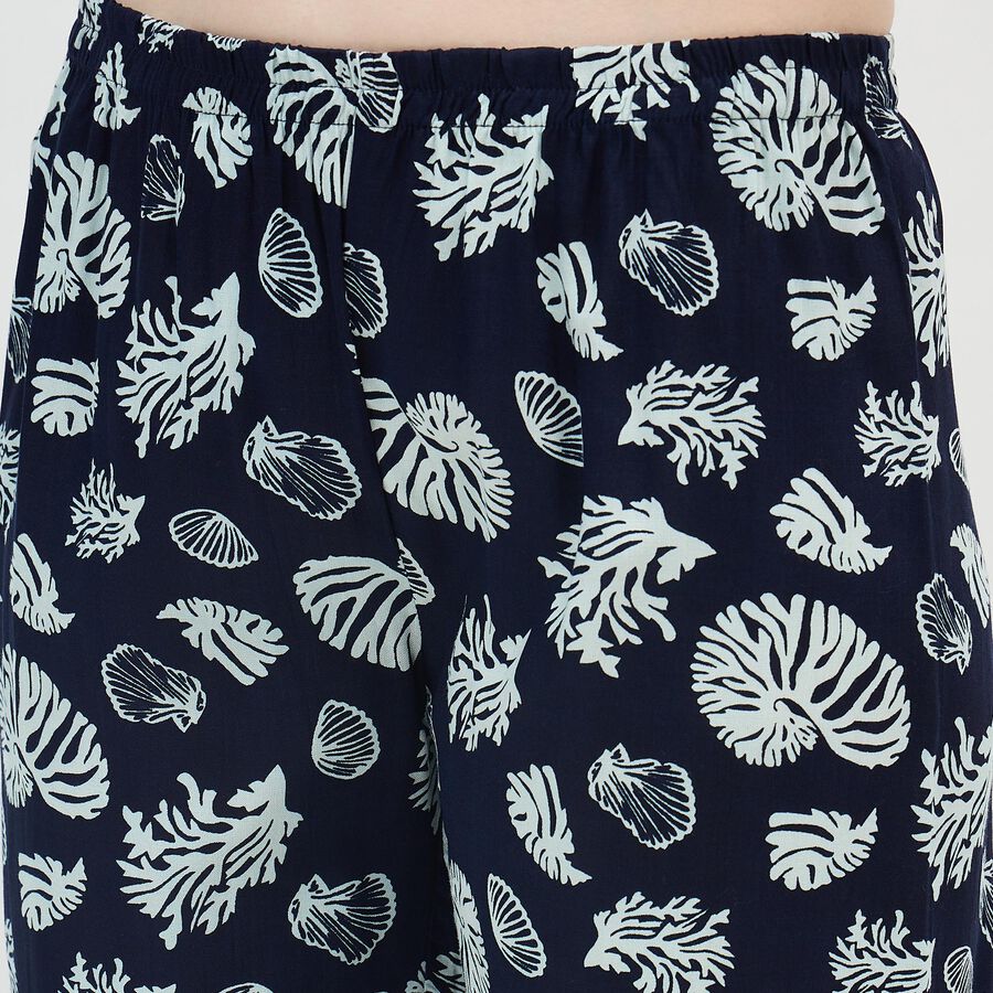 Women's Midnight Navy Blue Notch Neck Printed Night Suit, Navy Blue, large image number null