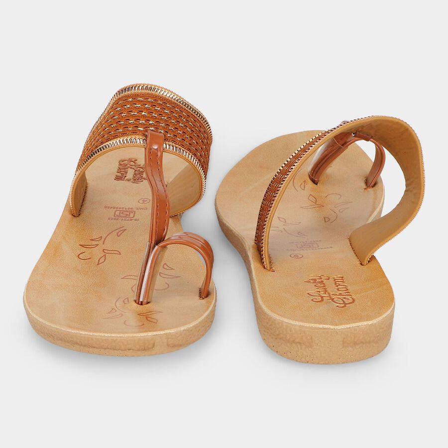 Women's Tan Thong Slip-On Flat Sandals, टैन, large