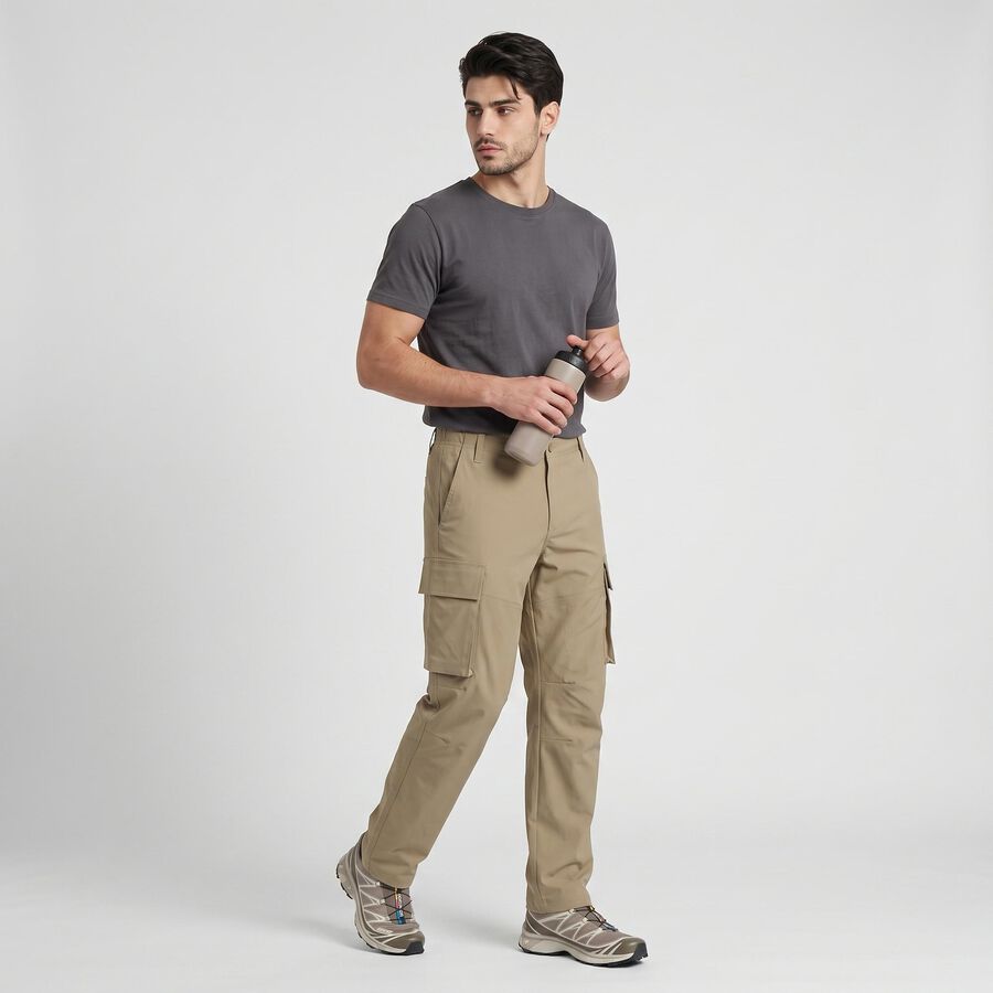 Men's Beige Slim Fit Cargo Trousers, गहरा पीला, large