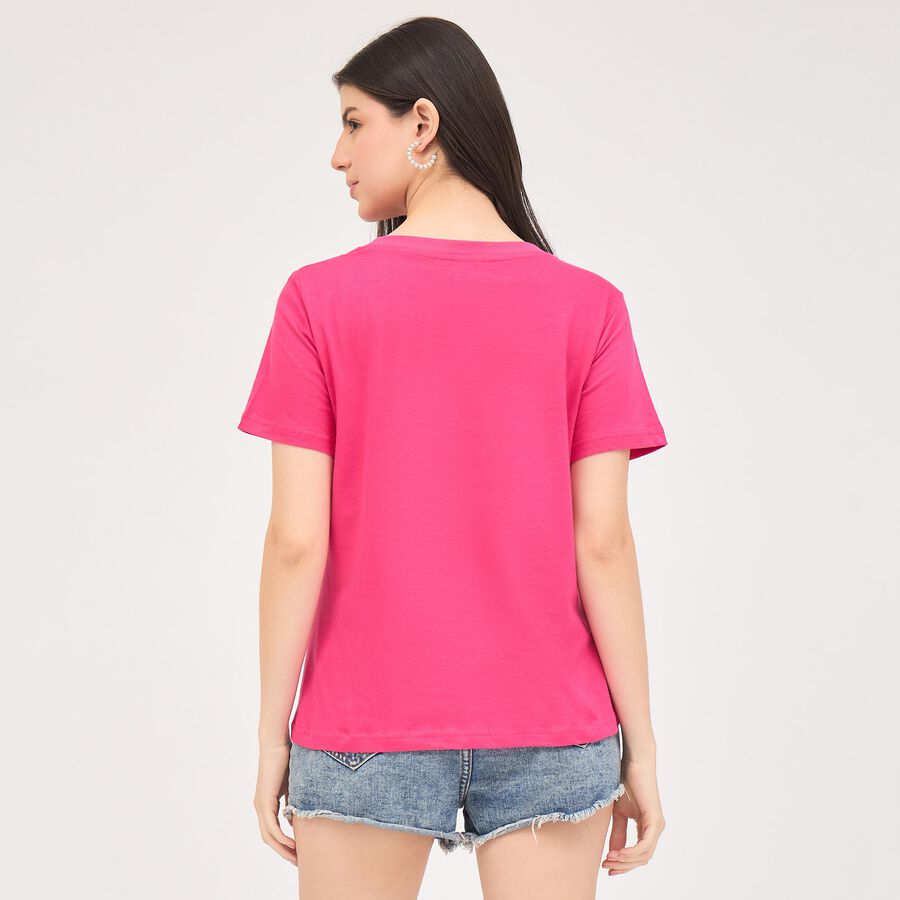 Ladies' 100% Cotton Round Neck T-Shirt, रानी (फ्यूशिया), large image number null