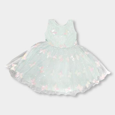 Girls' Soft Mint Green Butterfly Sequin Party Wear Frock
