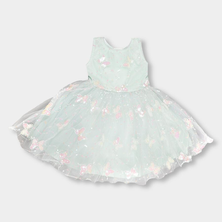 Girls' Soft Mint Green Butterfly Sequin Party Wear Frock, Light Green, large image number null