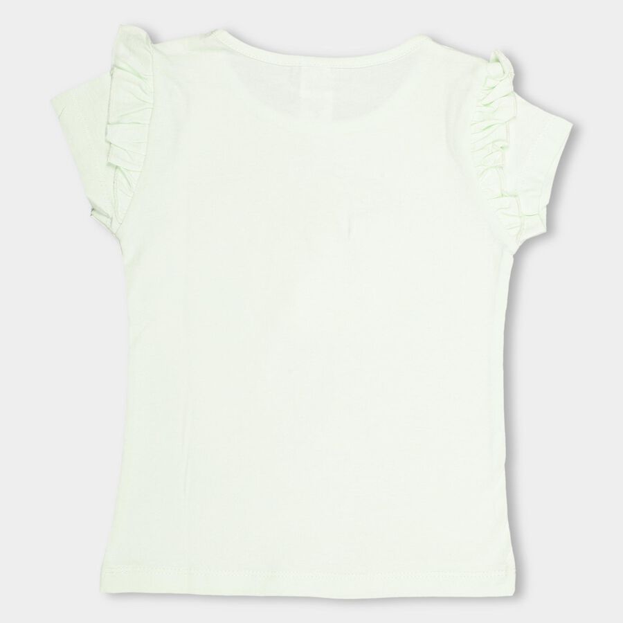 Girls' Light Sage Green Cotton Round Neck Casual T-Shirt, हल्का हरा, large