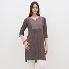 Women's Deep Maroon Notch Neck Printed Kurta, वाइन, small image number null