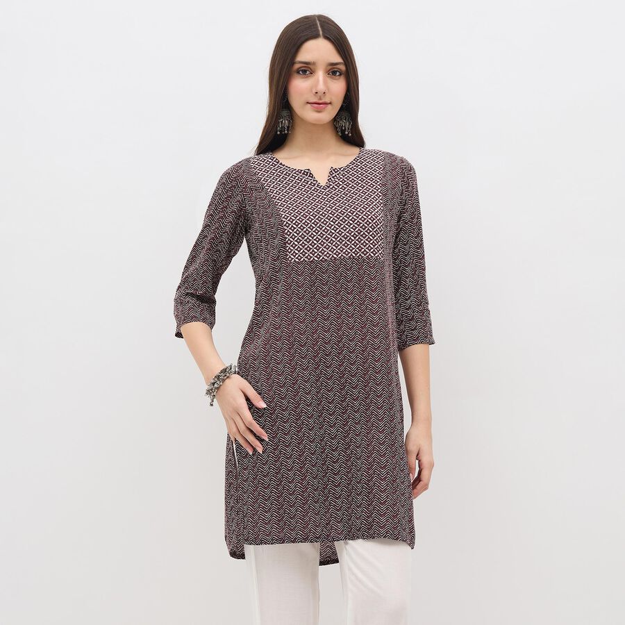 Women's Deep Maroon Notch Neck Printed Kurta, वाइन, large image number null