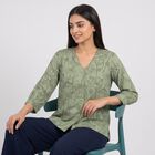 Women's Olive Green V-Neck Floral Printed Straight Kurti, ओलिव, small