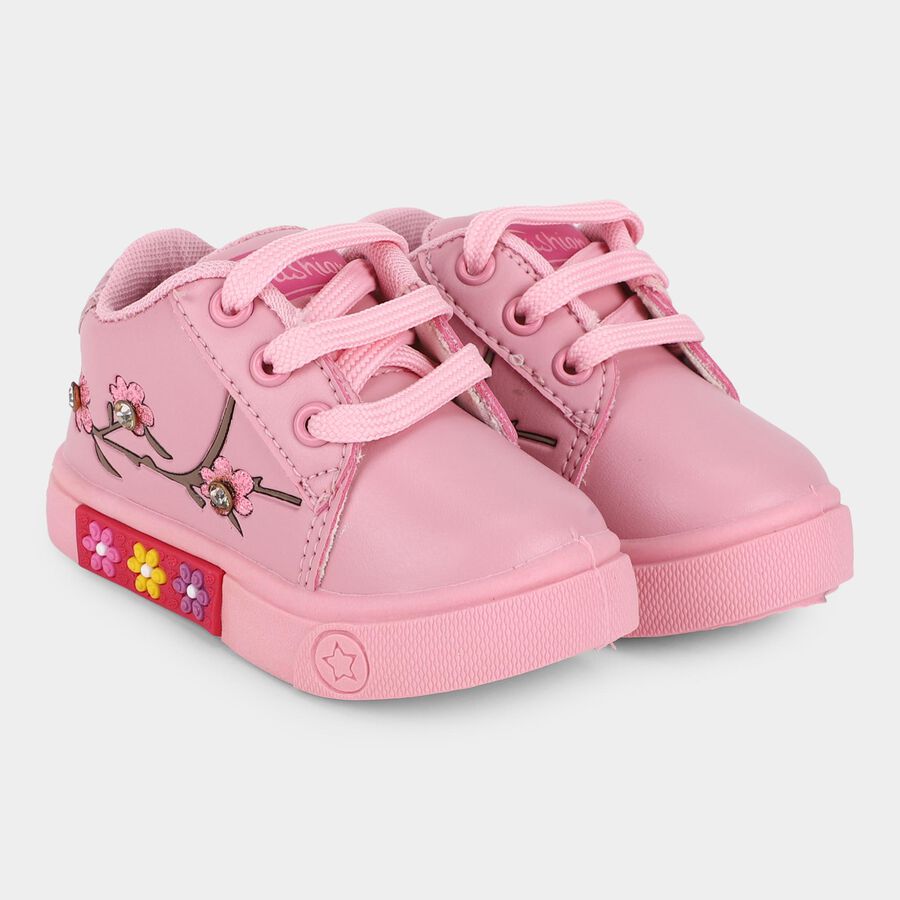 Girls Soft Baby Pink Lace-Up Casual Shoes, गुलाबी, large image number null