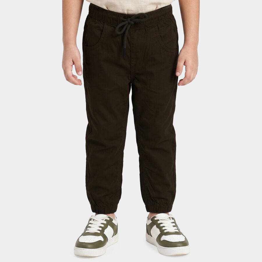 Boys Olive Green Regular Fit Jogger Trousers, ओलिव, large