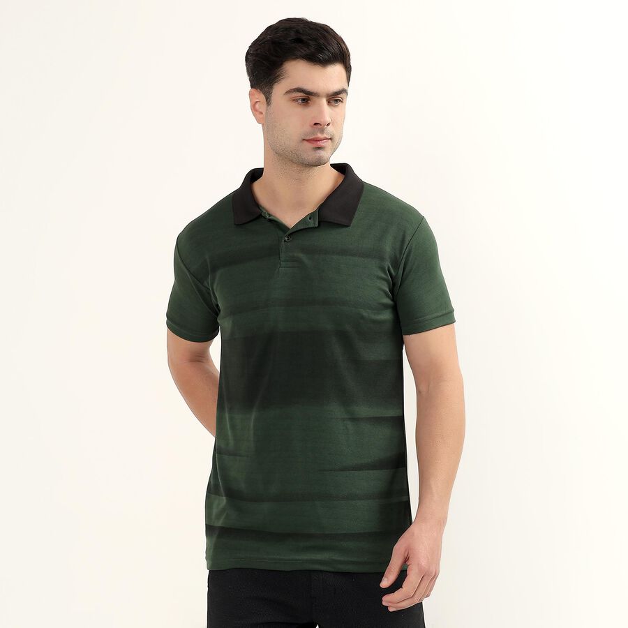 Men's Dark Olive Green Polo Neck Athleisure Polo T-Shirt, ओलिव, large