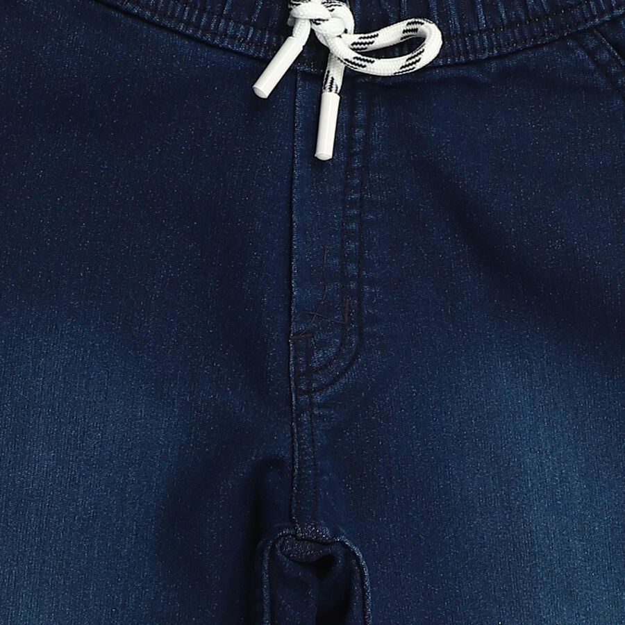 Boys' Dark Blue Straight Fit Elastic Waist Jeans, Dark Blue, large image number null