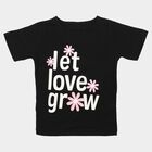 Girls Black Cotton Blend Round Neck Regular T-Shirt, Black, small