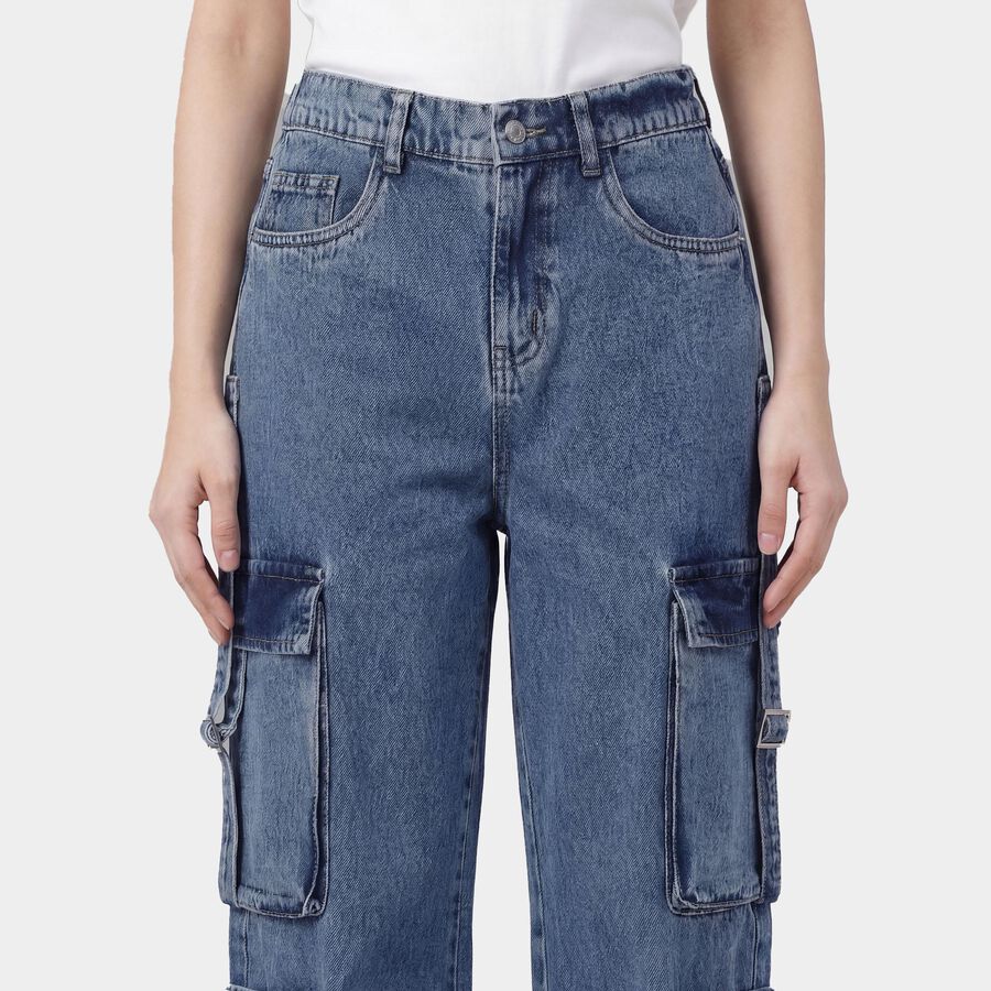 Women's Blue Wide Leg High-Rise Jeans, Mid Blue, large