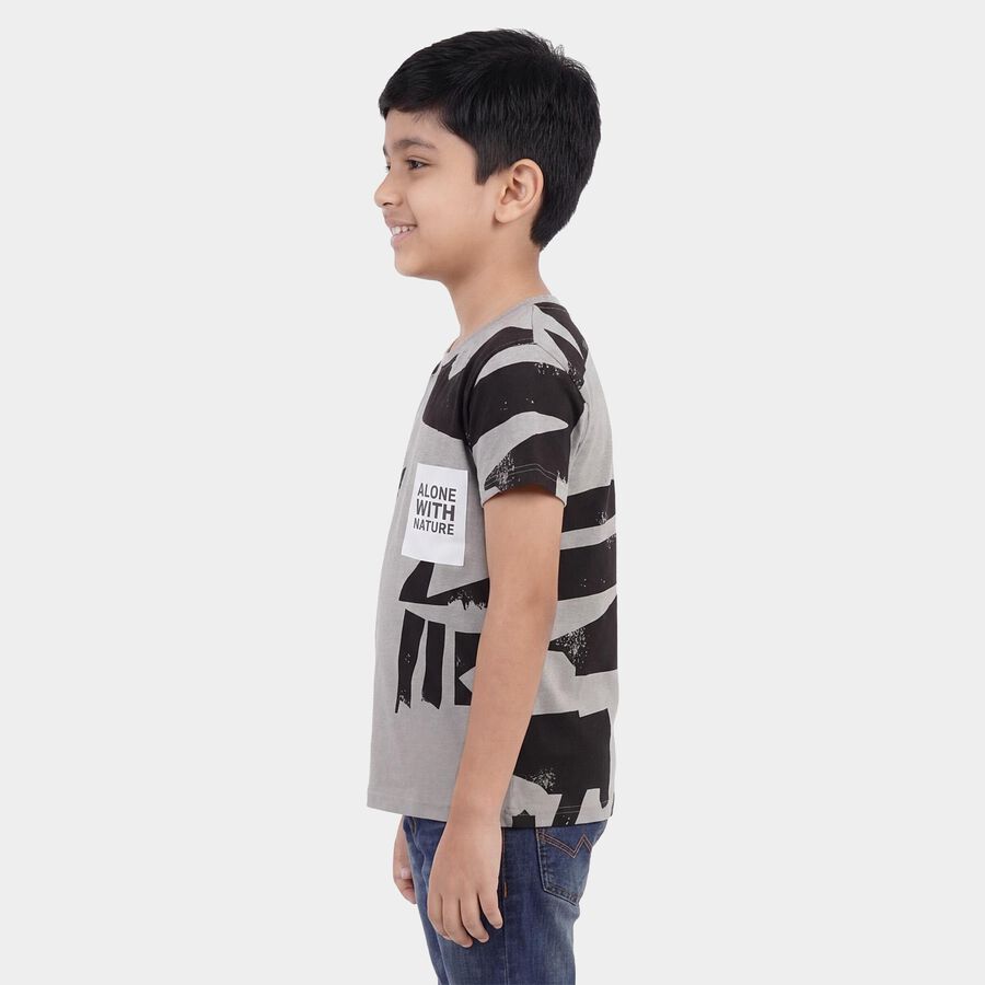 Boys Charcoal Cotton Round Neck Casual Half Sleeve T-Shirt, Charcoal, large