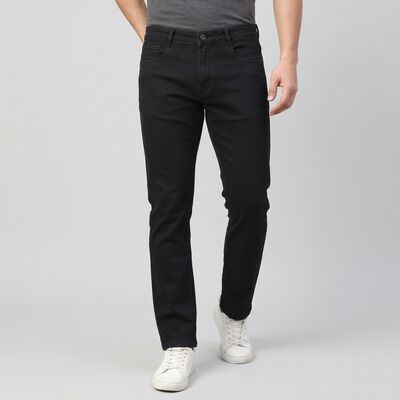 Men's Dark Grey Straight Fit Solid Jeans
