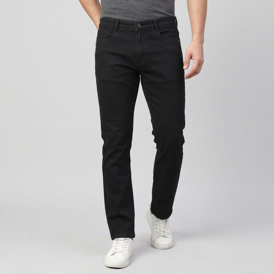 Men's Dark Grey Straight Fit Solid Jeans, Dark Grey, large