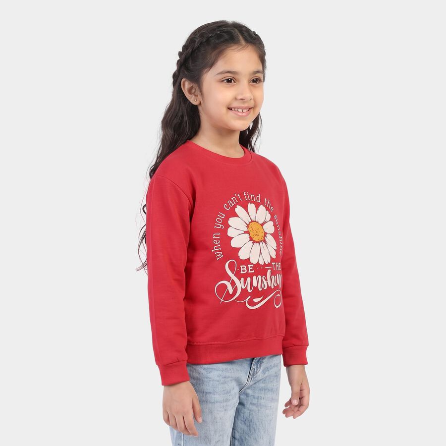 Girls' Fuchsia Crew Neck Pullover Sweatshirt, रानी (फ्यूशिया), large