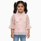 Girls' Pale Peach Ruffled Neck Romantic T-Shirt, Peach, small