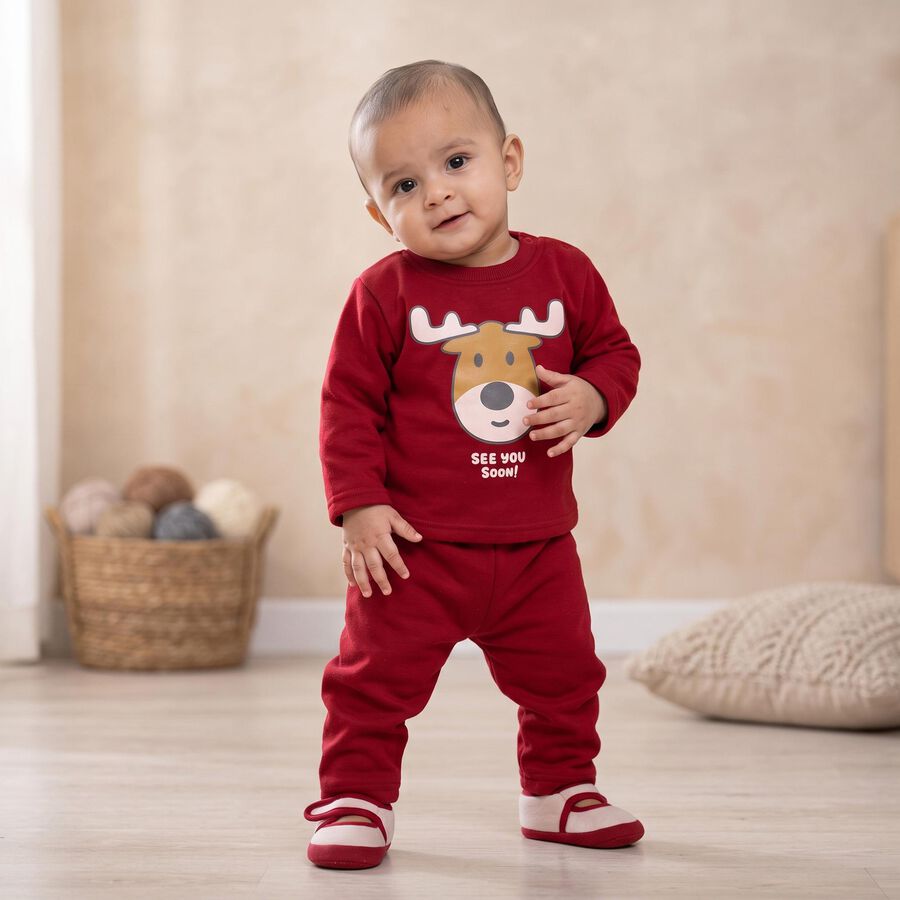 Infants' Maroon Round Neck Graphic Baba Suit, Maroon, large