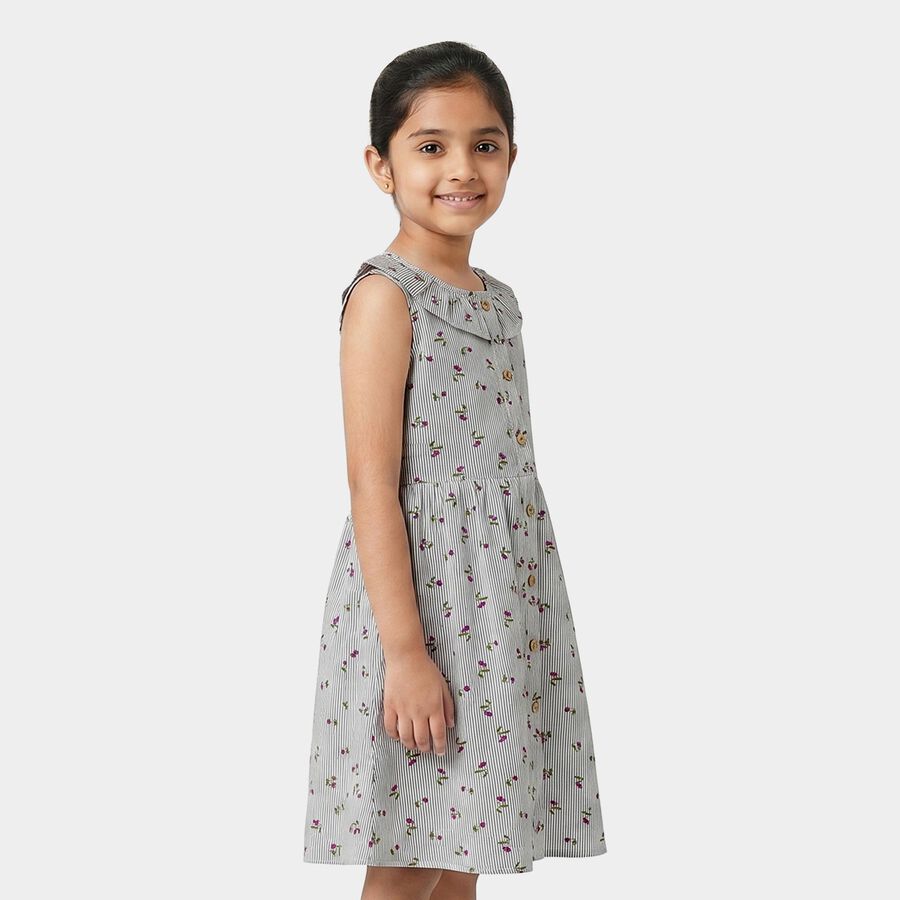 Girls Black Floral Printed Fit and Flare Frock, Black, large