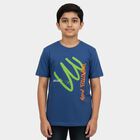 Boys Navy Blue Round Neck Graphic Printed T-Shirt, मध्यम नीला, small