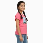 Girls Bright Pink Cotton Round Neck Casual T-Shirt, गुलाबी, small image number null