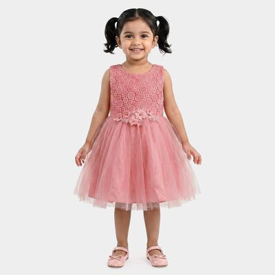 Girls' Pink Fit and Flare Lace Bodice Party Wear Frock