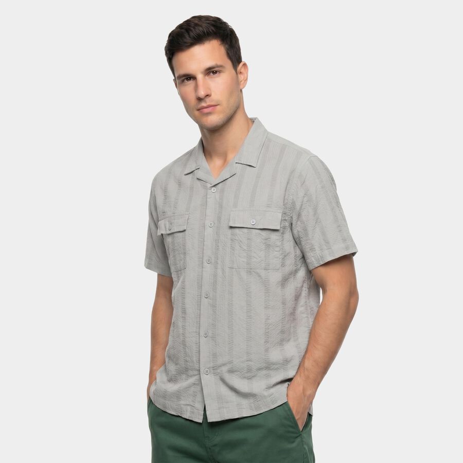 Men's Grey Cotton Casual Shirt, Light Grey, large